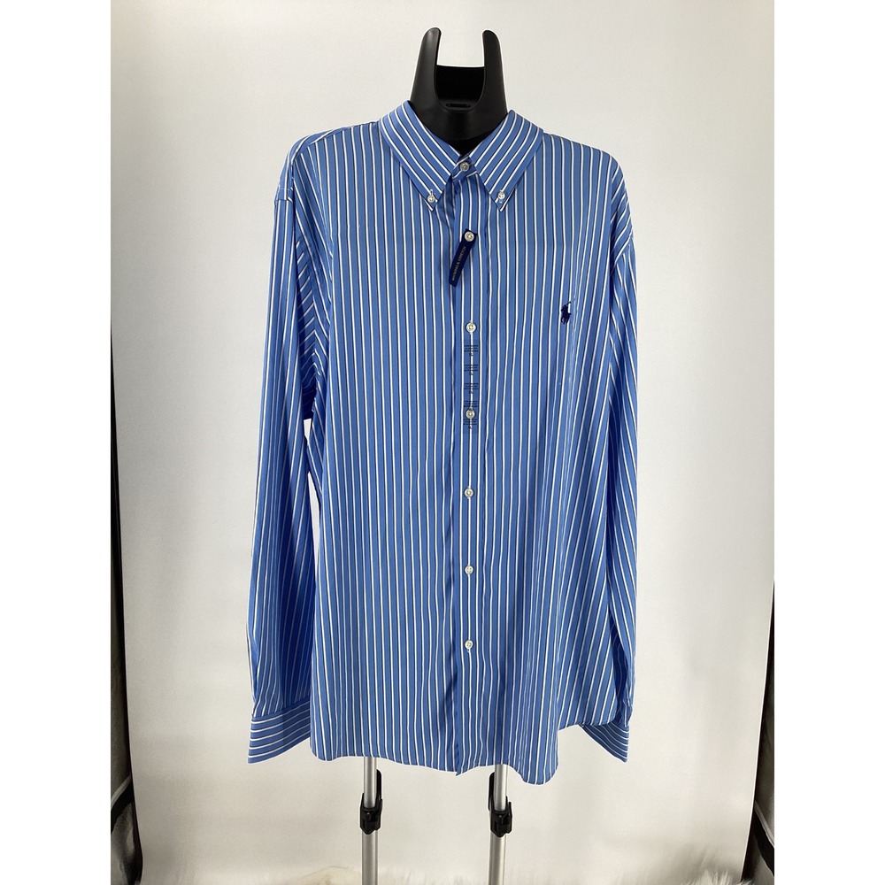 Polo Ralph Lauren Mens XL Classic Fit Performance Striped Button Down Shirt Blue